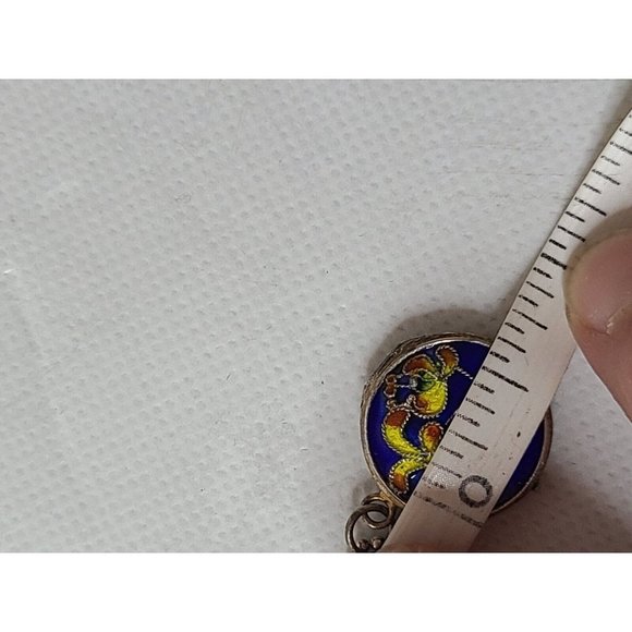 Vintage Genuine Sterling Silver Enameled Round Floral Locket Pendant Necklace - Picture 7 of 10